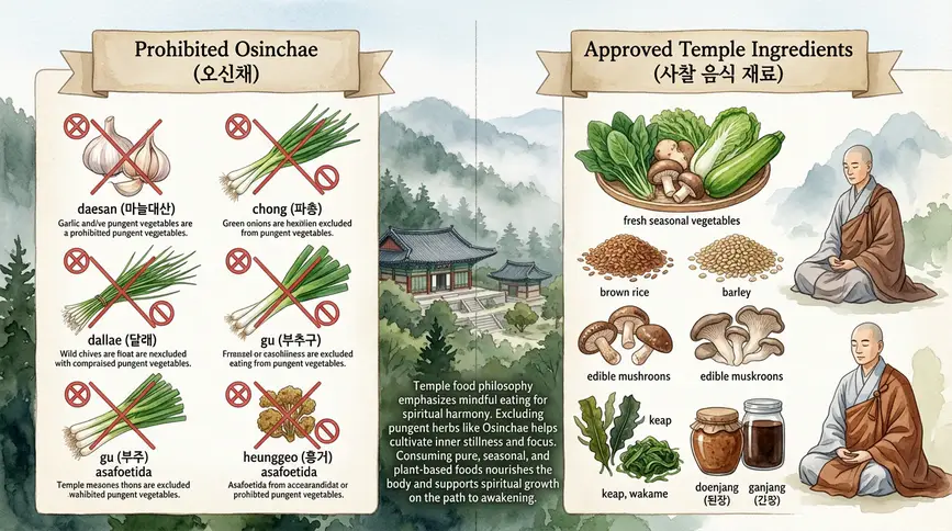 Temple food excludes osinchae vegetables for spiritual clarity and focus.