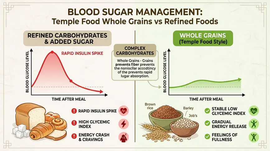 Whole grains stabilize blood sugar preventing insulin spikes and cravings naturally.