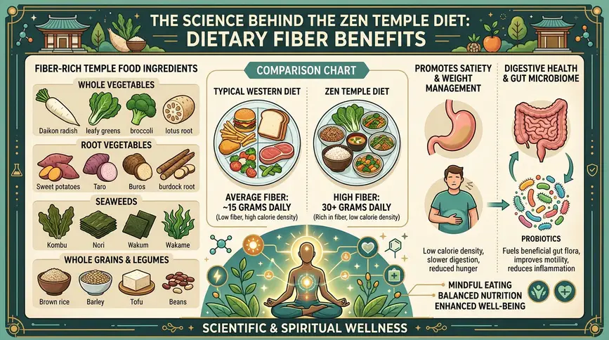 Temple diet provides 30+ grams daily fiber for satiety and digestive health.