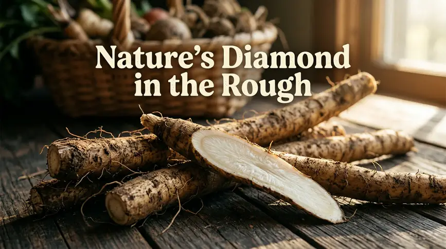 Burdock root hides crisp ivory flesh beneath humble rustic exterior.