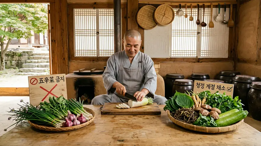 Osinchae concept reveals spiritual discipline through mindful culinary exclusion practice.
