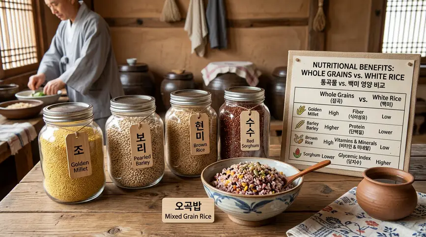 Wholesome grains offer nutty texture and superior nutrition for temple meals. 