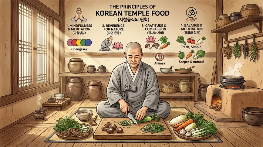Temple food philosophy emphasizes gratitude and respect for nature